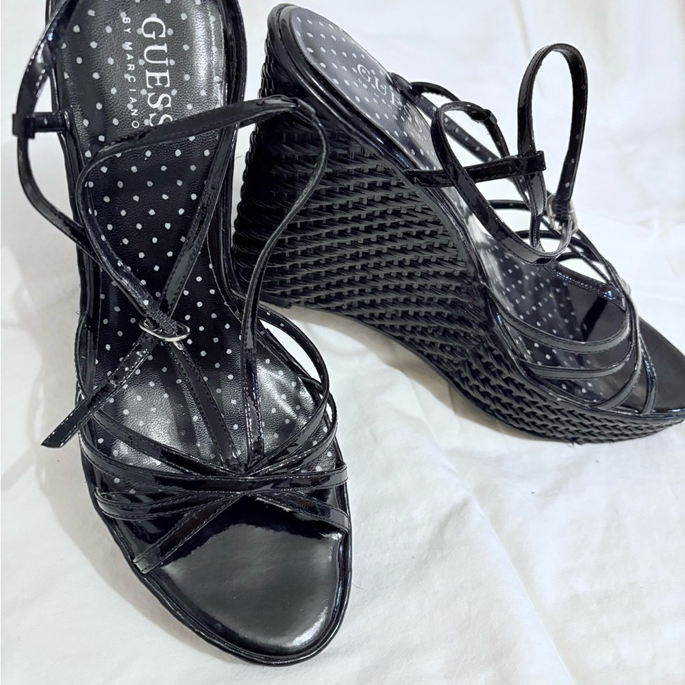 GUESS Strappy Black Wedge Sandals
